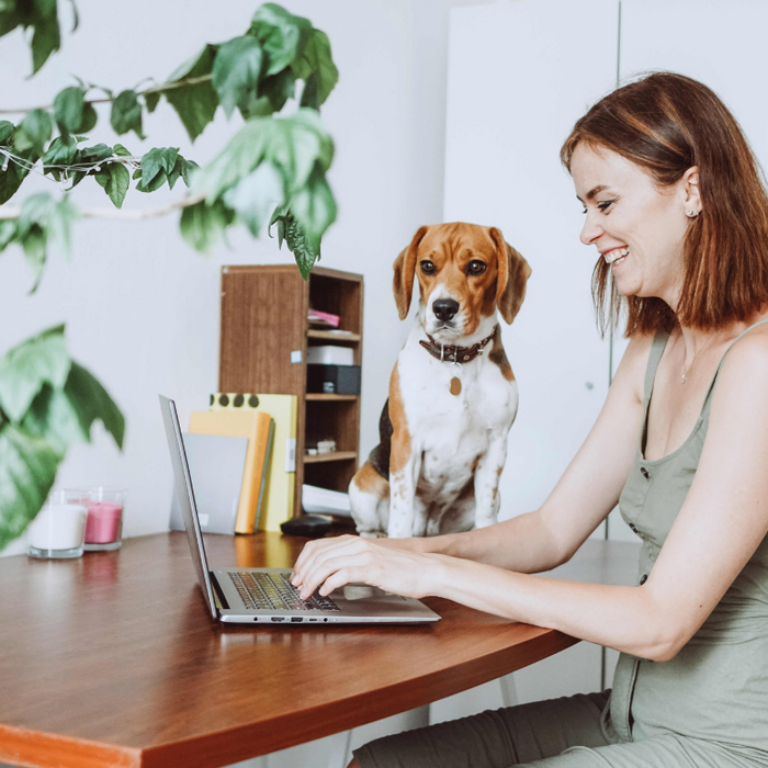 happy woman working from home