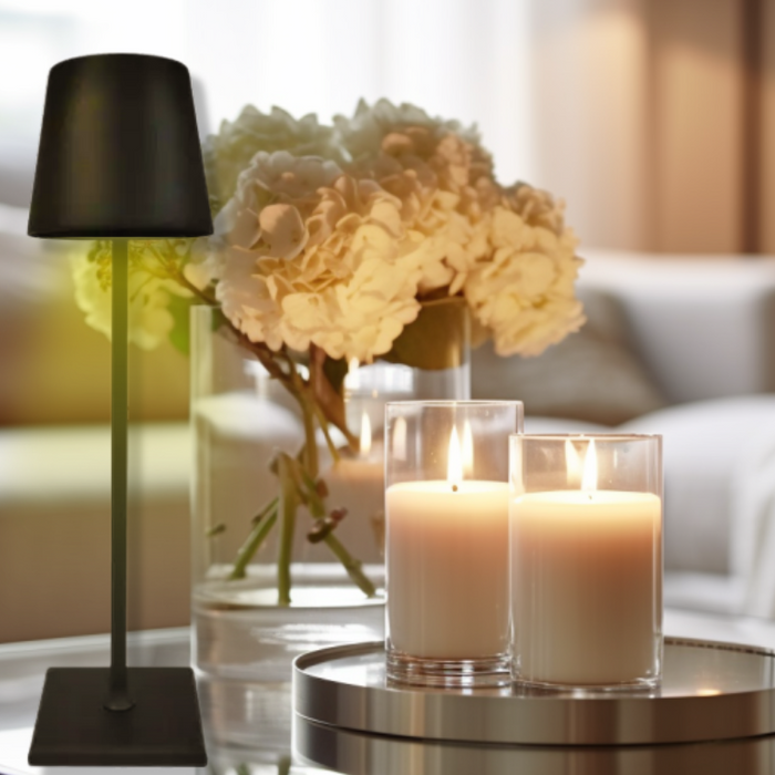 living room with the portable cordless lamp