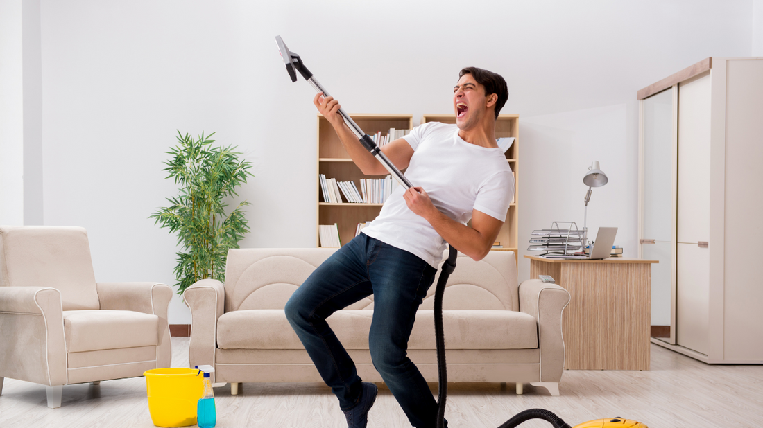 happy man cleaning