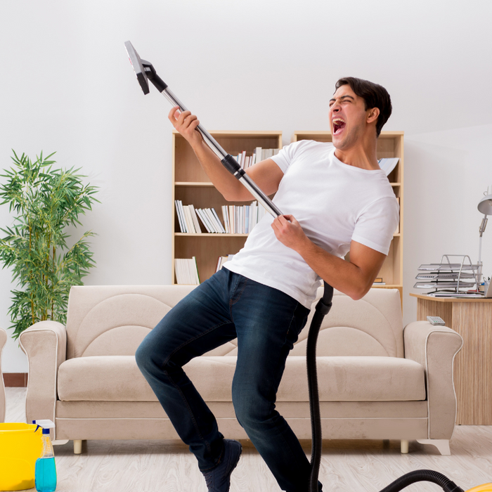 happy man cleaning