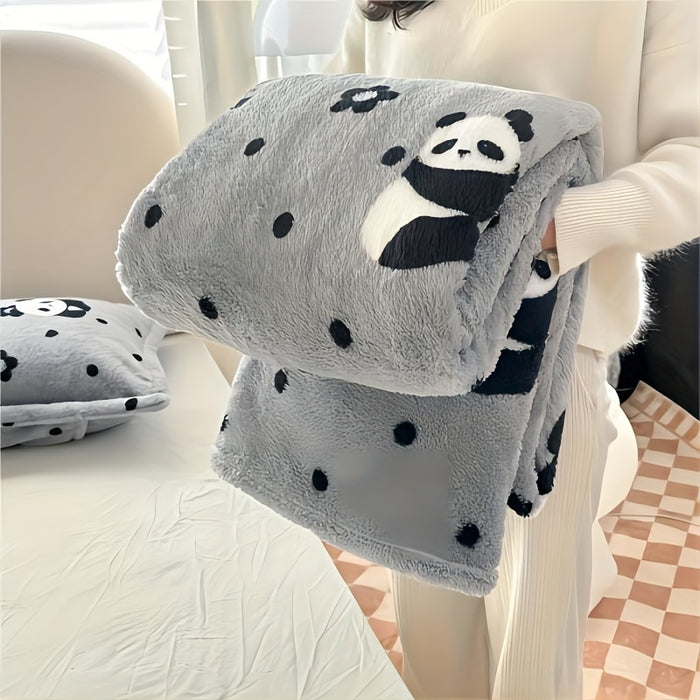 1pc Cozy Traditional Style Plaid Flannel Blanket, Red And White Or Black And White, Soft Panda Velvet (Polyester Fiber), Warm Travel Pet Blanket For Dogs And Cats, Washable, Christmas present