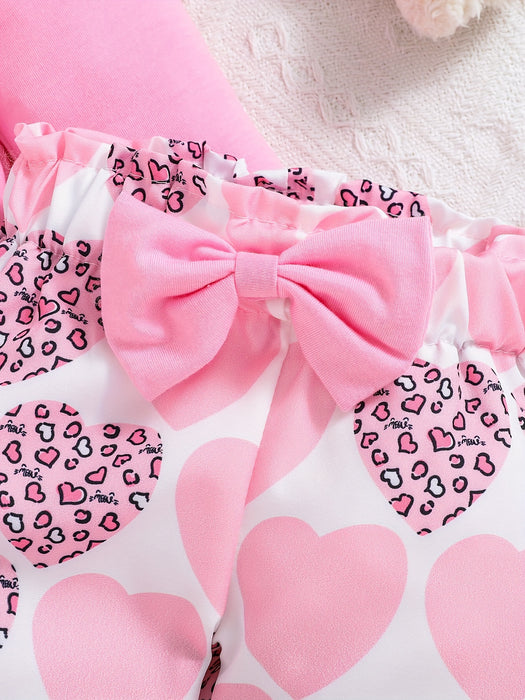 3pcs Baby Girl Outfit Set, "The Princess Has Arrived" Print Long Sleeve Romper with Ruffle Detail, Heart Pattern Print Pants, and Headband, Polyester Knit Fabric, Crew Neck, Regular Fit, for Spring/Fall - Perfect for Valentin
