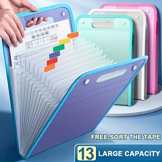 Sky Blue A4 Document Folder with Handle - Waterproof, 13-Pocket Expanding File Organizer for Students, Business & Travel