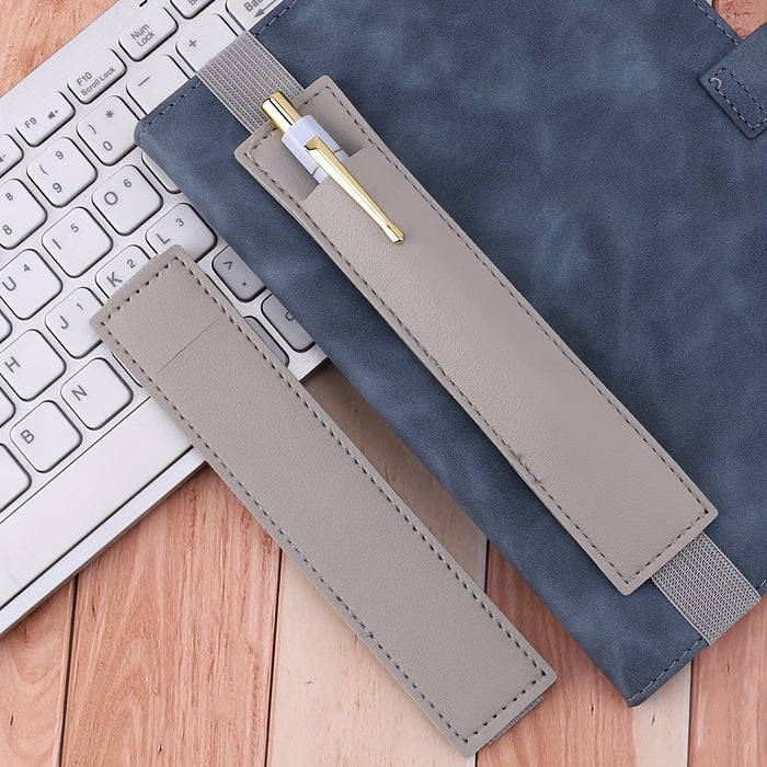 1pc Solid Color Notebook Pen Cover Pen Holder Pu Single Storage Elastic With Pen Bag