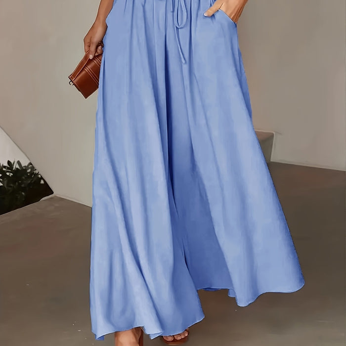 Women's Elastic Waist Wide Leg Tie-Front Pants, Casual Loose Linen Pants for Spring & Summer