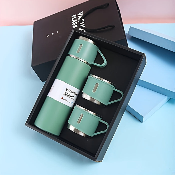 A Set of Stainless Steel Vacuum Flask Combination, 500ml/16.9oz Insulation Beverage Bottle, with 2 One Cup Lid Accessories, Reusable, Machine Washable, Multi-Functional Travel Cup, Suitable for Hot and Cold Drinks, Gift Packa