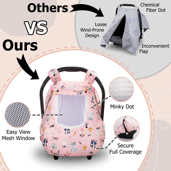 1pc Beavtaens 3-in-1 Baby Car Seat Cover, Ultra Cozy Minky Carseat Cover with Storage Bag, Machine Washable, Zipper Closure, Polyester Fiber Material for Winter Protection