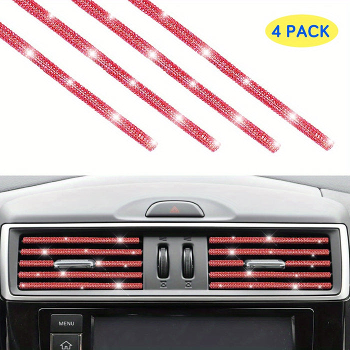 4pcs Rhinestone Car Air Vent Trim, 4 Pcs Bendable Air Conditioner Decoration for Women, Universal Interior Accessories