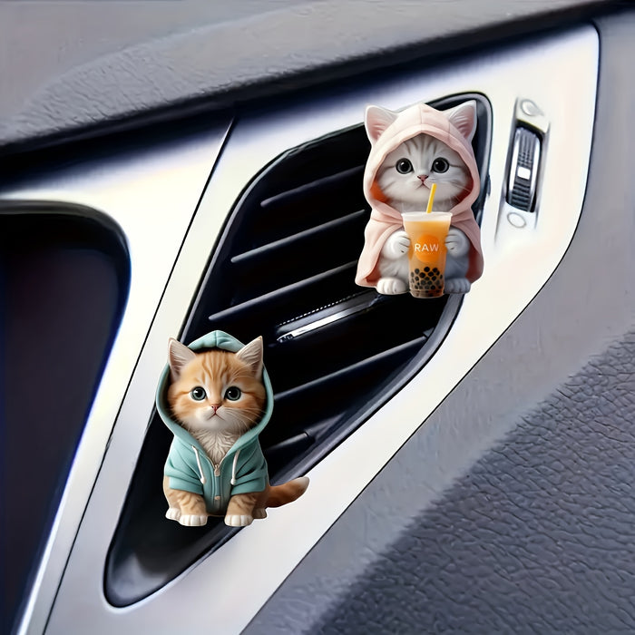 2pcs/set 2D Flat Cute Cat Acrylic Car Air Freshener Set - Car Aromatherapy Air Freshener with Long-lasting Fragrance