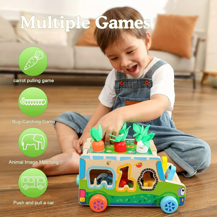 Educational Toys for 0 1 2 3 Year Old Boys And Girls, Carrots Wooden Shape Sorting Toys W Vegetables & Farm Animals Blocks, Christmas And Birthday Gift for Toddlers