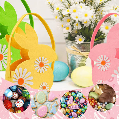 3pcs Felt Easter Bunny Baskets with Handles - Perfect for Easter Egg Hunts & Gifts, No Batteries Required