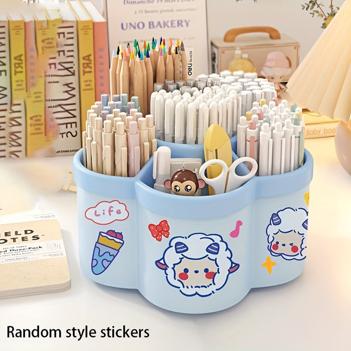 1pc/2pcs 360 Degree Cute Rotating Pen Holder, Extra Large Capacity Multi-functional Desktop Stationery Storage Box, Polished PVC Material, Flush Mount, Lightweight, 360 Rotation