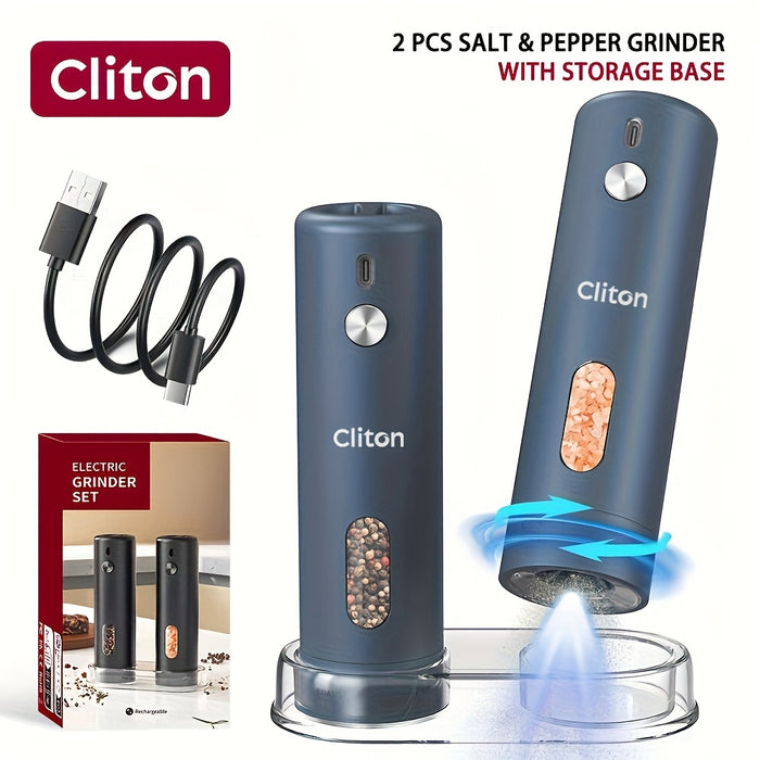 Electric Pepper Grinder Rechargeable, Automatic Salt and Pepper Mills Set with 3.72oz Container, External Adjustable Coarseness, White LED Light and One-Handed Operation for Kitchen, Outdoor, BBQ & Gift Giving