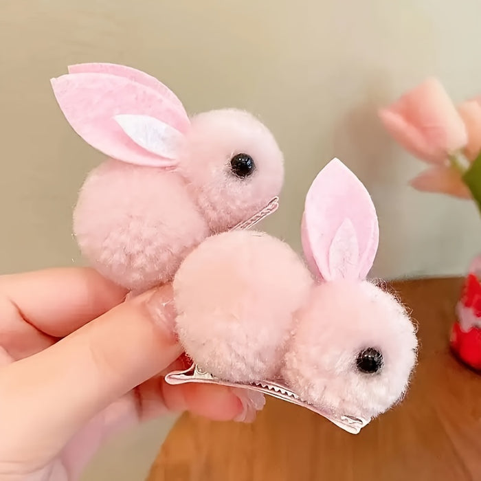 [2pcs Fluffy Easter Bunny Clips] 2pcs Cute & Sweet Easter Bunny Hair Clips - Fluffy Plush, Warm 3D Rabbit Design for Women - Perfect for Parties & Casual Wear