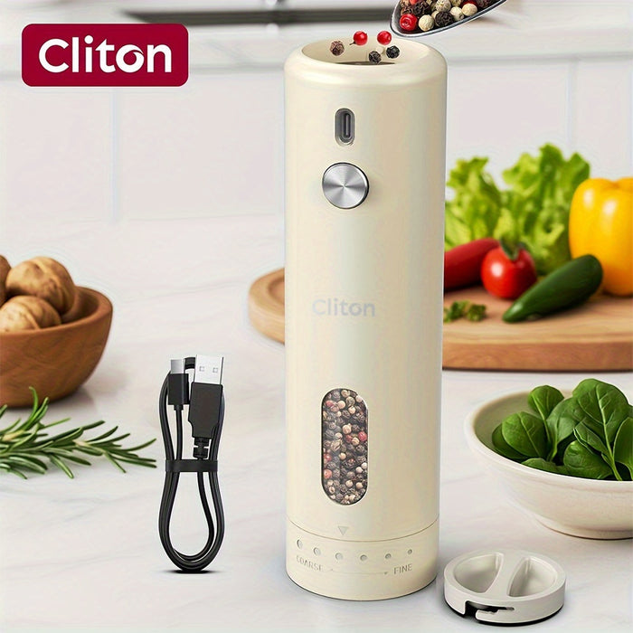 Electric Pepper Grinder Rechargeable, Automatic Salt and Pepper Mills Set with 3.72oz Container, External Adjustable Coarseness, White LED Light and One-Handed Operation for Kitchen, Outdoor, BBQ & Gift Giving