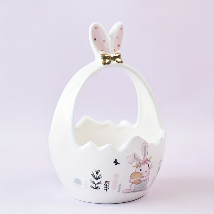 Cute Pastel Pink Ceramic Bunny Basket for Easter, Perfect for Holding Flowers Or Fruits As a Decorative Piece.