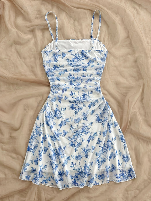 [New Floral Print Elegant Dress] Women's New Floral Print Halter Dress Fashionable Elegant Suitable for All Seasons