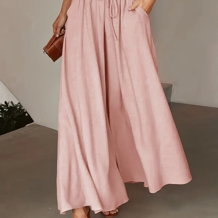 Women's Elastic Waist Wide Leg Tie-Front Pants, Casual Loose Linen Pants for Spring & Summer