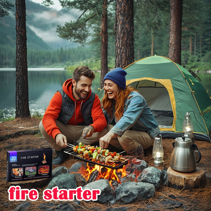 Water Resistant Odourless Fire Starter Squares - Fire Starters for Fireplace, Chimney, BBQ Grill, Camping Fire, Wood Stove - Camping Accessories