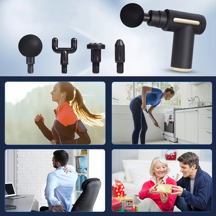 Portable LCD Massage Gun with USB Charging, Durable ABS Material, 4 Interchangeable Heads, Digital Display & Ergonomic Handle - Perfect for Fitness, Outdoor Use & Holiday Gifts (Black & Golden), Outdoor Massage Device | Moder