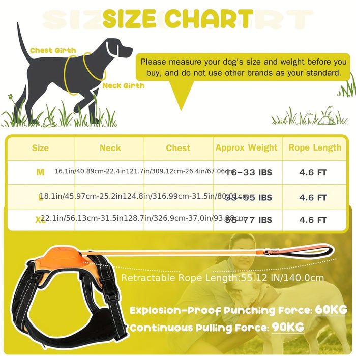 2 in 1 Dog Harness For Large Dogs with Retractable Dog Leash [Auto-Lock Function]