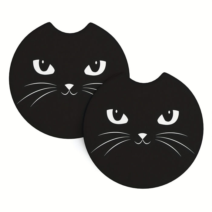2pcs 2-Pack Cat Car Cup Holder Coasters with Finger Notch, Easy Removal, Car Interior Accessories for Drinks and Cups