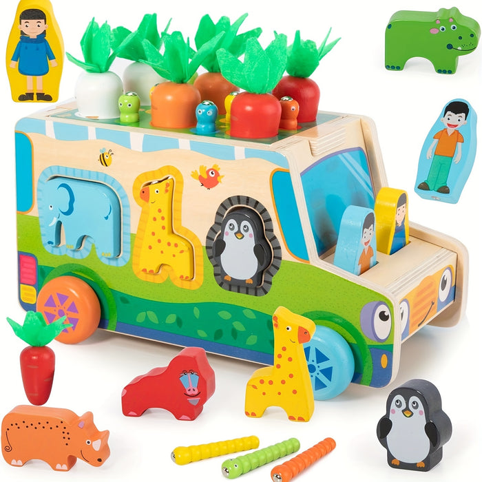 Educational Toys for 0 1 2 3 Year Old Boys And Girls, Carrots Wooden Shape Sorting Toys W Vegetables & Farm Animals Blocks, Christmas And Birthday Gift for Toddlers