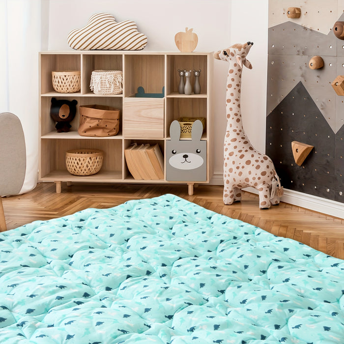 50" x 50" Portable Play Mat - Soft Turquoise Plush Padding, Durable Polyester for Safe Floor Protection, Foldable Geometric Pattern Activity Mat for Youngsters