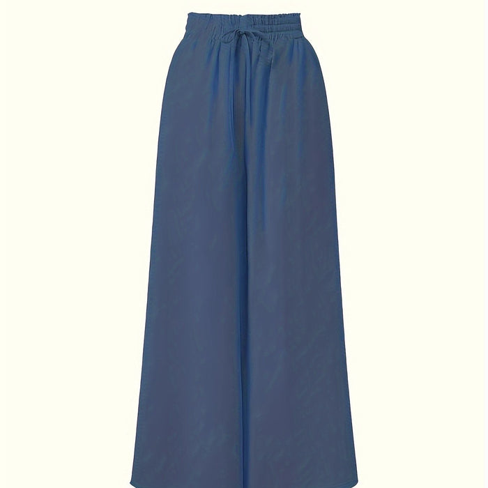 Women's Elastic Waist Wide Leg Tie-Front Pants, Casual Loose Linen Pants for Spring & Summer