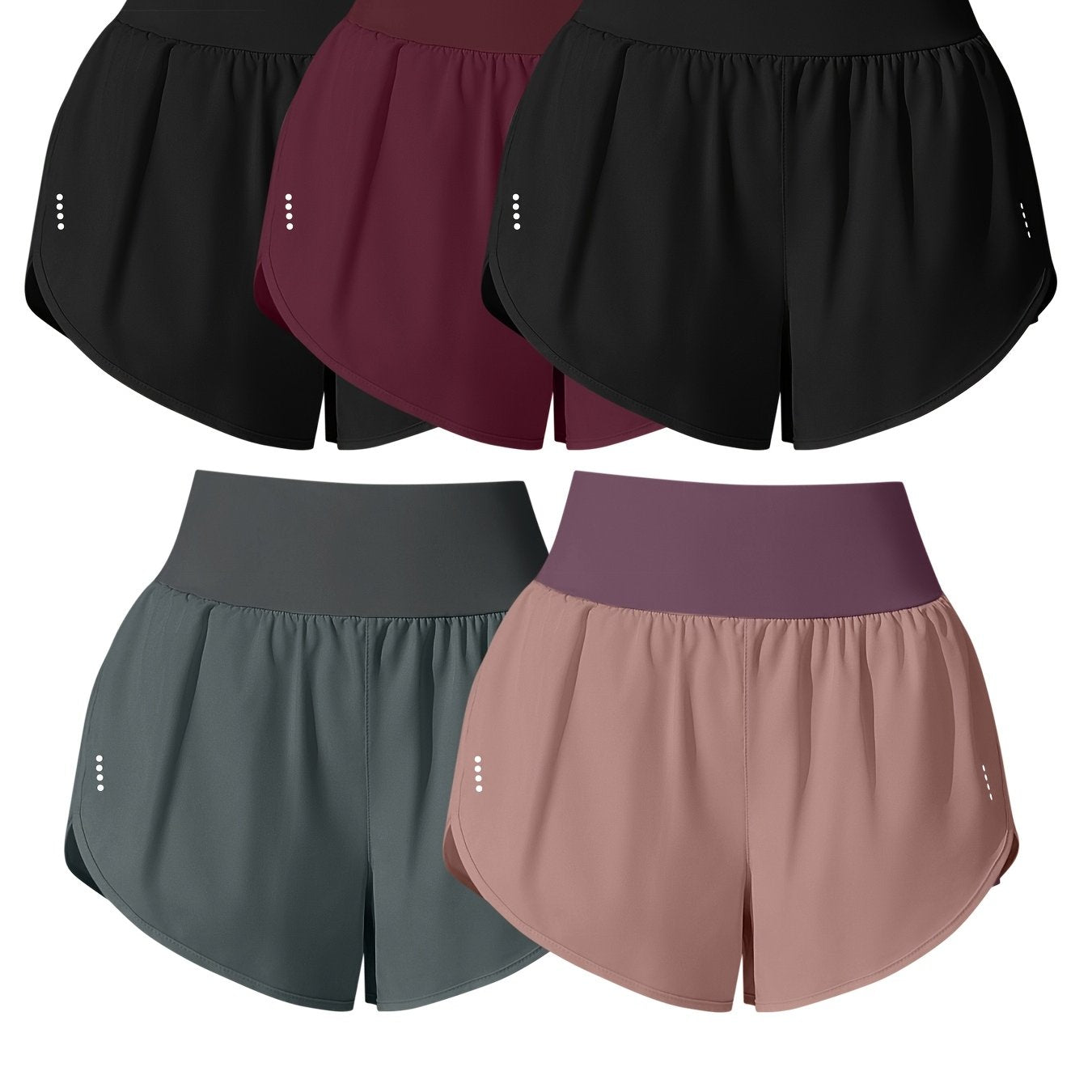 Medium Stretch Polyester 85% Elastane 15% 5-Pack Women's Casual Sport Shorts, Polka Dot Pattern, Cross Detail, Knit Fabric, 125g/m², 180g/m² Lining, for Spring/Summer/Fall