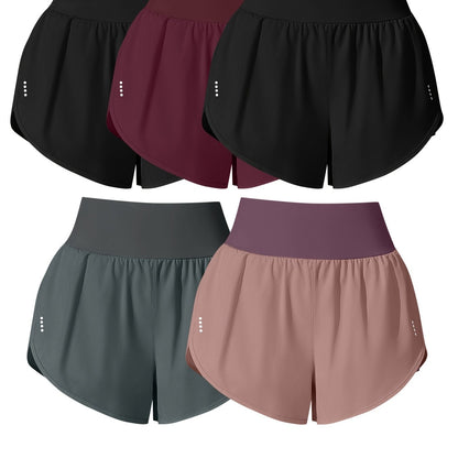 Medium Stretch Polyester 85% Elastane 15% 5-Pack Women's Casual Sport Shorts, Polka Dot Pattern, Cross Detail, Knit Fabric, 125g/m², 180g/m² Lining, for Spring/Summer/Fall