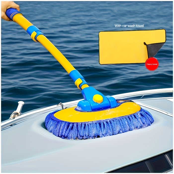 15° Curved Car Wash Brush with a Long Handle, 43-Inch Extension Pole, Includes Cleaning Cloth, Ultra-Fine Microfiber Cleaning Mop for Trucks, Cars, Suvs, And Boats, 2-In-1 Car Wash And Dusting Tool That Won'T Damage Paint Or