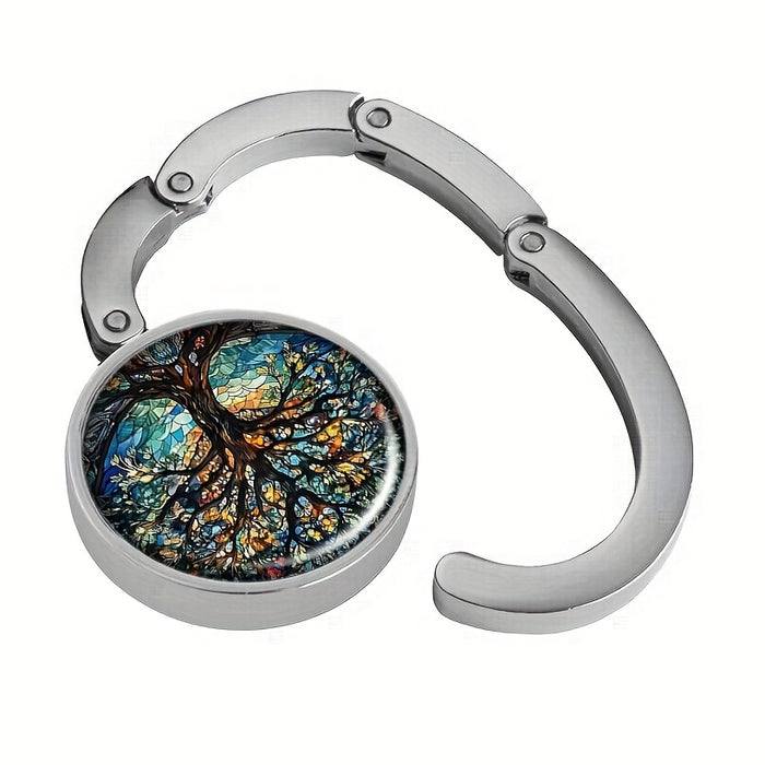 Tree of Life Design Portable Bag Hooks, Zinc Alloy, Foldable Handbag Storage Hanger, Elegant Purse Organizer, Mature Style, with Unique Gift for Travel & Home Use