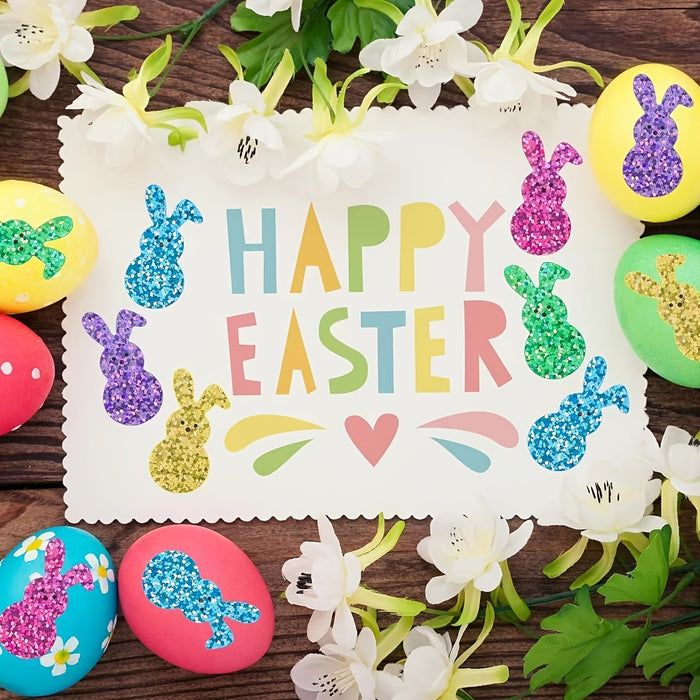 500pcs Easter Bunny Stickers - Colorful Laser-Cut Rabbit Decals, 5 Shimmering Colors, Self-Adhesive Sealing Labels for Envelopes, Journals & Party Favors