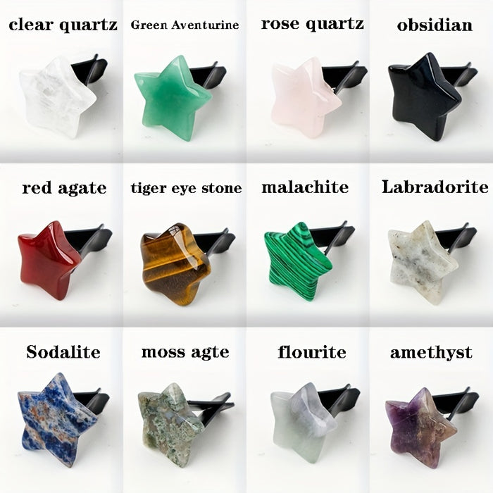 1pc Natural Quartz Crystal Car Vent Clip, Star Moon Heart Shape, Non-Electric Auto Air Vent Decoration, Ideal for Christmas Halloween Graduation Juneteenth Gifts