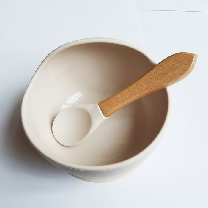 1set Baby Feeding Bowl And Spoon Set, Silicone Baby Bowl Suction Cup With Wooden Spoon Silicone Suction Base Non Slip Baby First Feeding Kit Gift For Toddler Children Girls Boys, Halloween, Thanksgiving, Christmas Gift