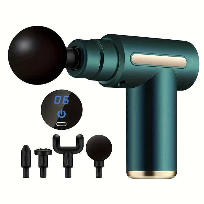 Portable LCD Massage Gun with USB Charging, Durable ABS Material, 4 Interchangeable Heads, Digital Display & Ergonomic Handle - Perfect for Fitness, Outdoor Use & Holiday Gifts (Black & Golden), Outdoor Massage Device | Moder