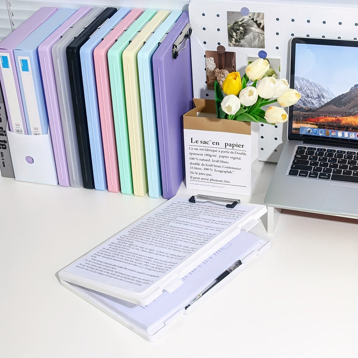 A4 File Folder Storage Box with Clip, Large Capacity for Student Test Papers, Subject Classification, Multi-functional for Music and Information Books