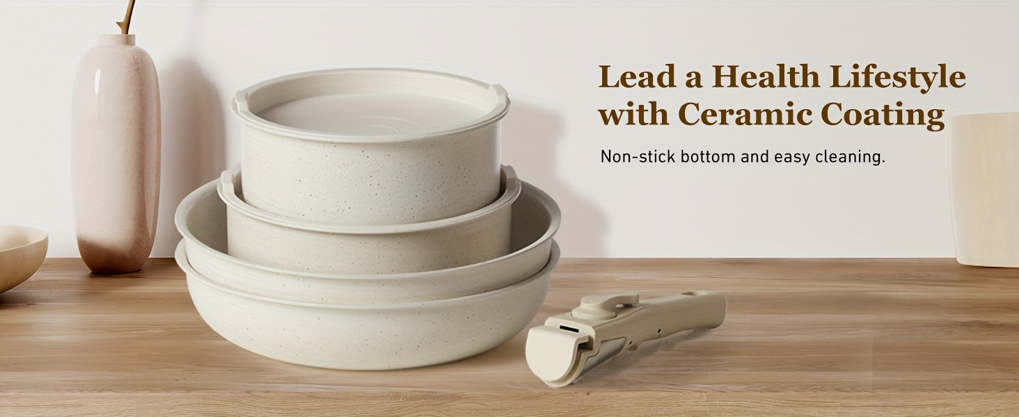 12 Pcs Nonstick Pots and Pans Set with Detachable Handle
