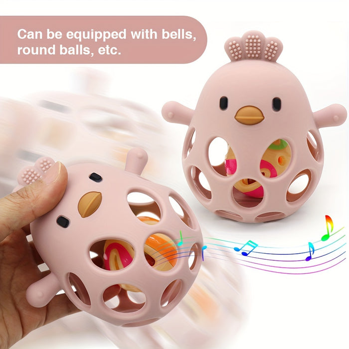 Handheld Ball Rattle Toy, Hollow Chick Teething Ring
