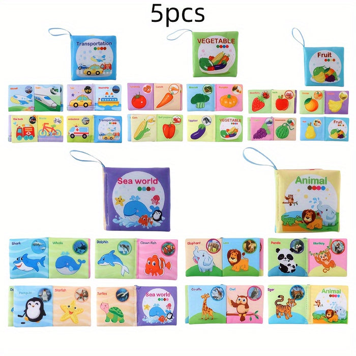 5-Pack/3-Pack Soft Fabric Baby Books, Cognitive Educational Toys, Durable & Washable, Vibrant Fruit, Animal, Ocean Themes, Early Learning & Cognitive Development, Perfect for Christmas, Birthday, Halloween, Thanksgiving, East
