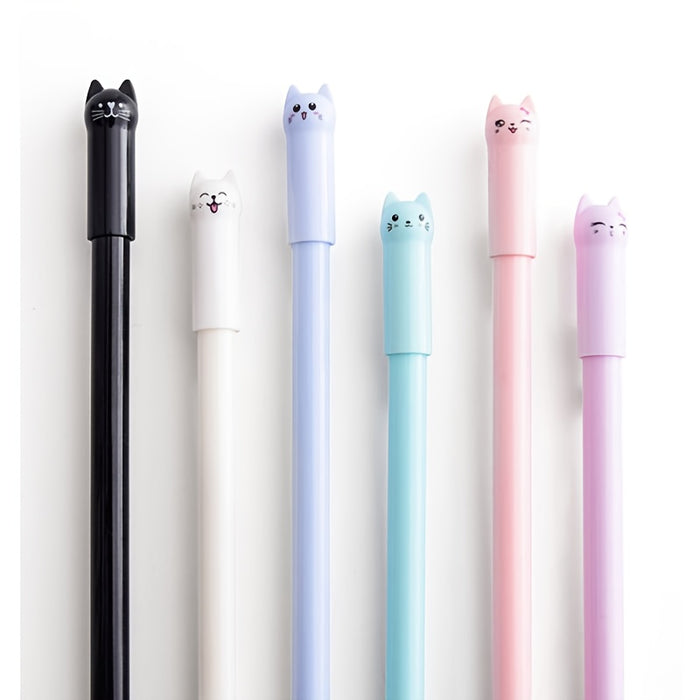 6pcs 6 Pcs Cartoon Cute Wagging Tail Cat Gel Pens, Black Water Pen for Students, Signature Pens