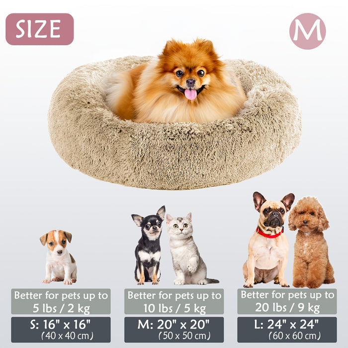 Calming Dog & Cat Bed, Donut Cuddler Warming Cozy Soft Round Bed, Fluffy Faux Fur Plush Cushion Bed For Small Medium And Large Dogs And Cats (16"/20"/24"/28"/31"/39") Christmas Gift