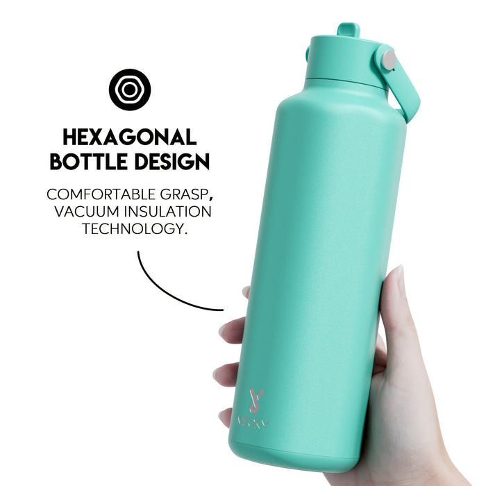 Meoky 24oz Hexagonal Insulated Stainless Steel Water Bottle - Leakproof, BPA-Free, Keeps Drinks Cold for 24 Hours, with Lid & Spout, Portable with Handle - Ideal for Sports, Fitness, Hiking, Driving - Great Thanksgiving & Chr