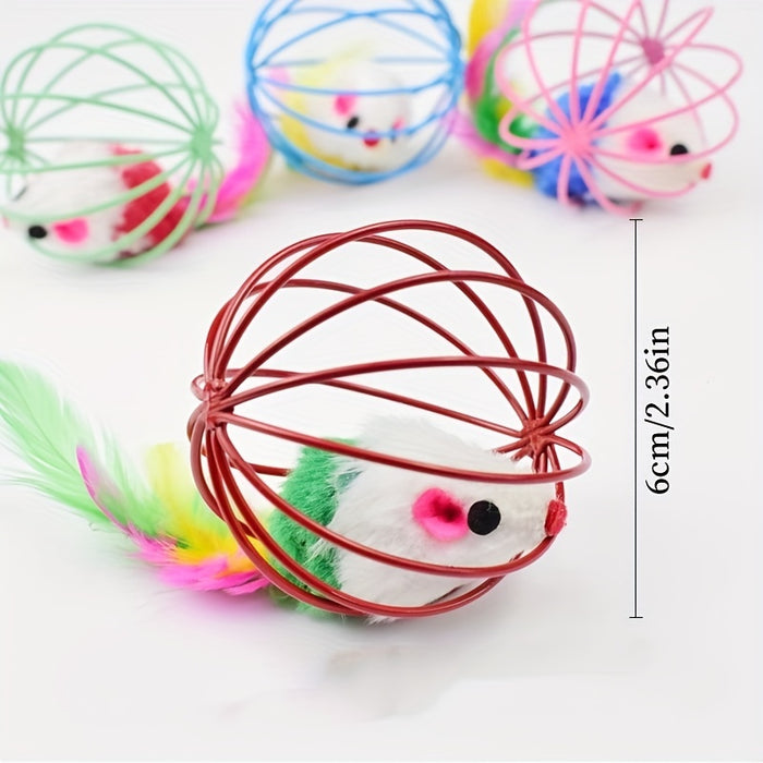 Amusing, Interactive Cat Toy with Real Feather Tail - Cage Mouse Teaser for Endless Fun, Durable Fabric Material, Cat Interactive Toy