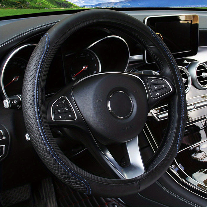Embossed Faux Leather Car Steering Wheel Cover, Soft Comfortable Grip, Universal Fit 14.57-14.96inch Diameter, Automotive Accessory without Inner Ring