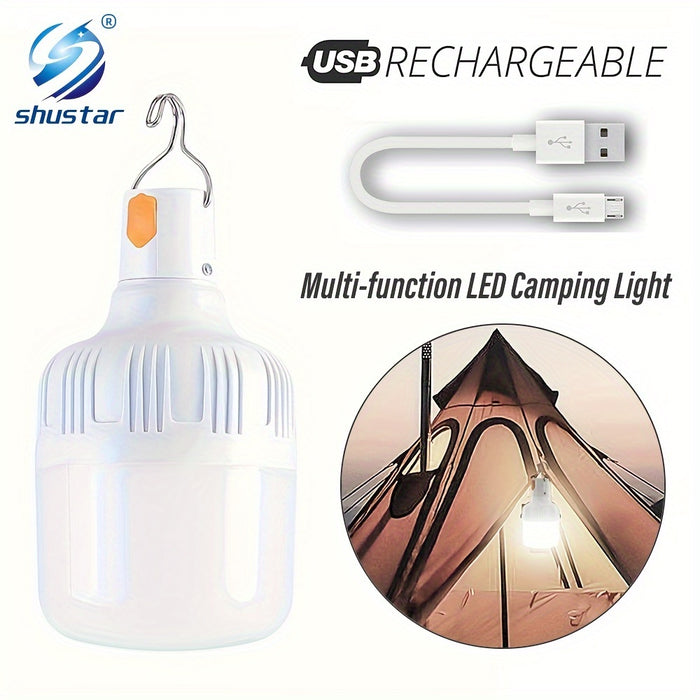 Outdoor USB Rechargeable Flashlight, LED Bulb, Portable Lantern Night Light, High Brightness Lamp, Camping Handheld Light with Hook, Suitable for Emergencies, Exploration, Camping, And Fishing.