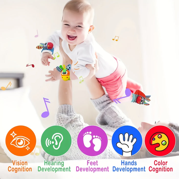 Newborn Baby Cartoon Animal Wrist Bell Rattle Socks, New Set Of And Plush Stuffed Toys, Cute And Comfortable Children'S Indoor Socks, Colourful And Diverse Styles, Gifts For Boys And Girls Doll Wrist Watch
