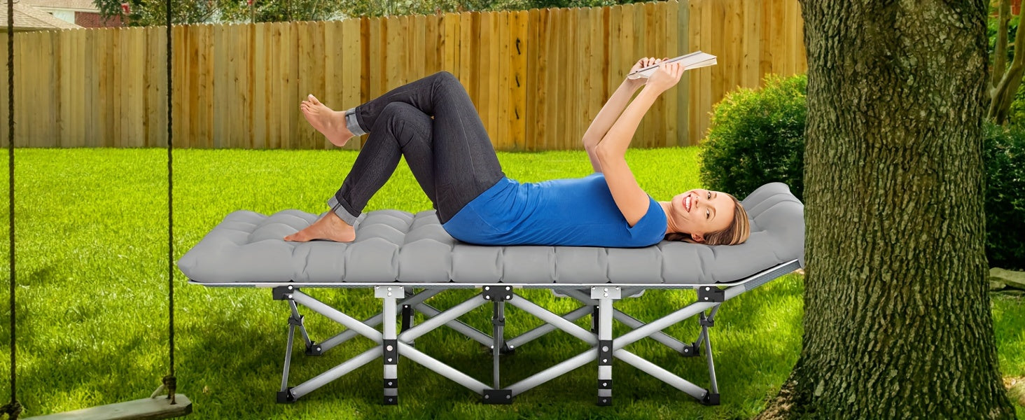 Folding Camping Cot With Mattress, Sleeping Cots For Adults - Heavy Duty Grey - Portable & Durable - Perfect for Camping, Hiking & Backpacking - Ideal Gift for Outdoor Enthusiasts
