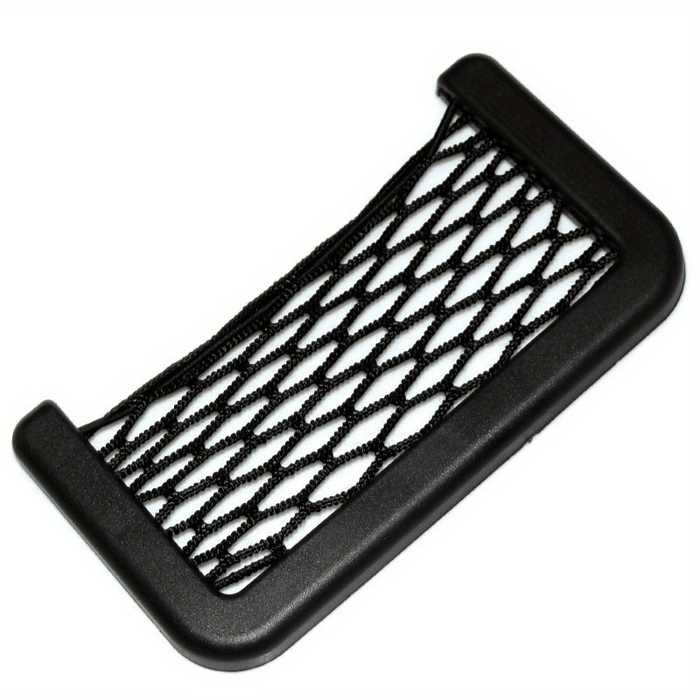 Adjustable Car Storage Net Pocket - Sleek Black, Easy Install for Phone & Cards